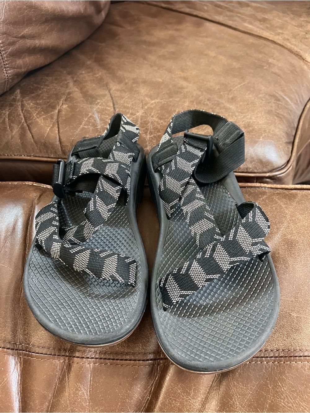 Chaco Black and White Patterned Webbing Sandals